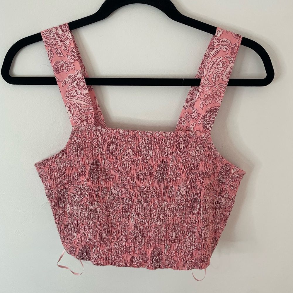 House of Harlow 1960 Smocked Tie Back Crop Top Pink Paisley Floral Medium NWOT